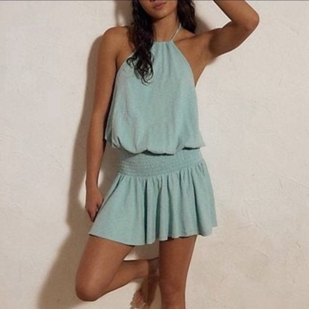 Free People Free-est Womens Small La La Luz Mini Dress Green Blue